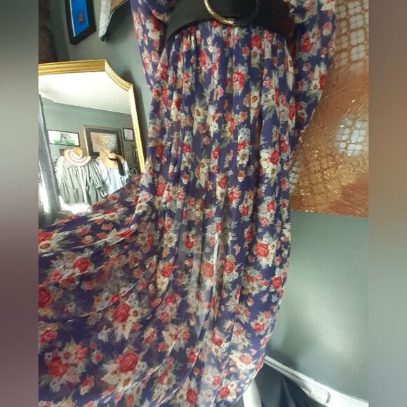 Vintage Autumnal Floral Chiffon Maxi Dress - Picture 14 of 16